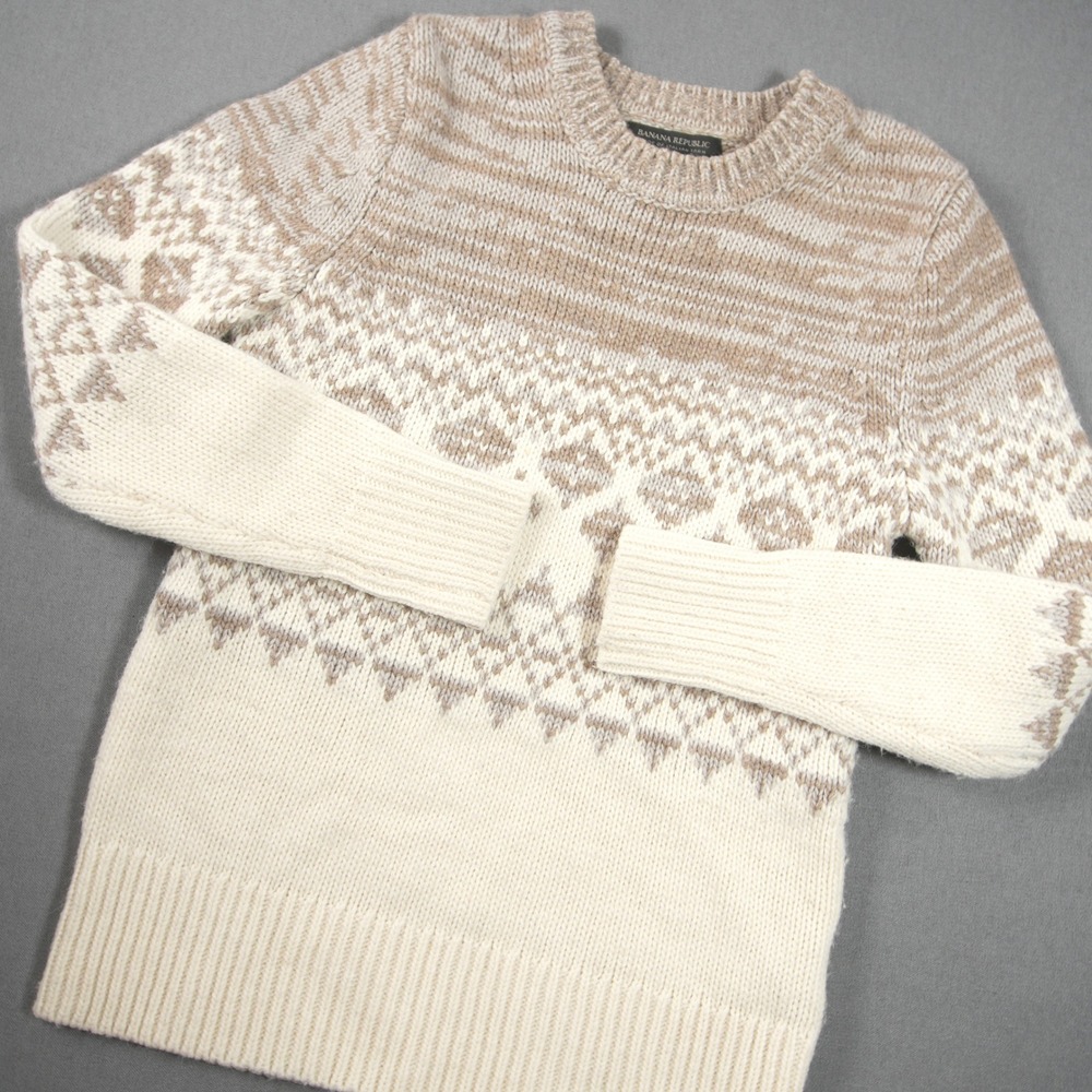 Alpaca Merino Banana Republic Italian Yarn Fair Isle Women Sweater XS Geometric